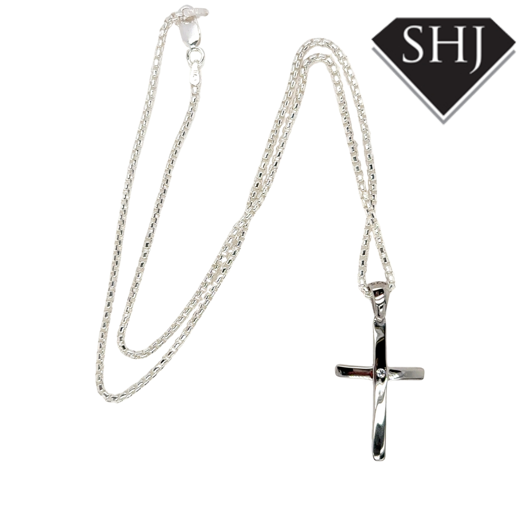 Silver CZ Cross and Chain