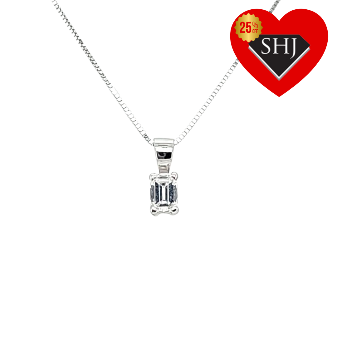 18ct White Gold Emerald Cut Diamond Pendant