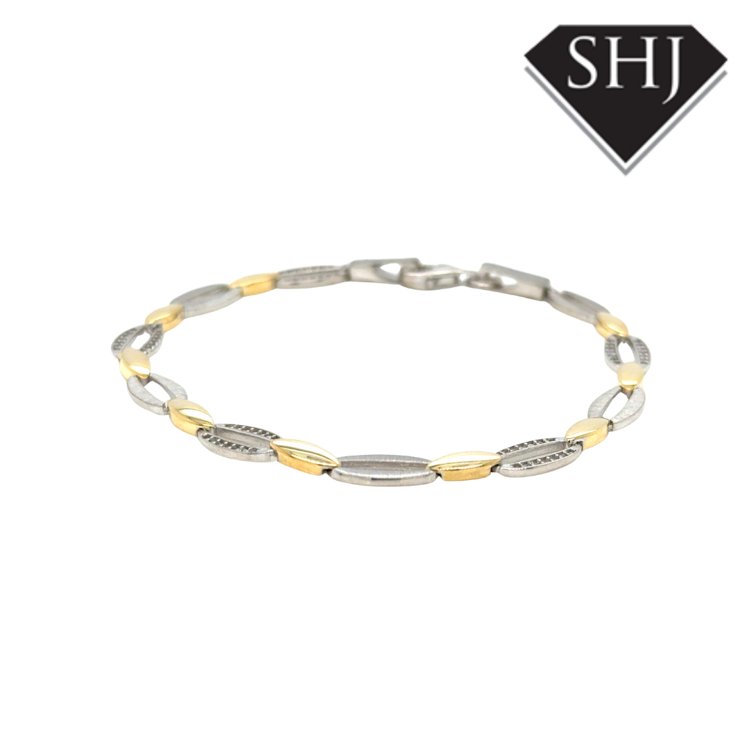 Silver Gold Plated Oval Link CZ Bracelet