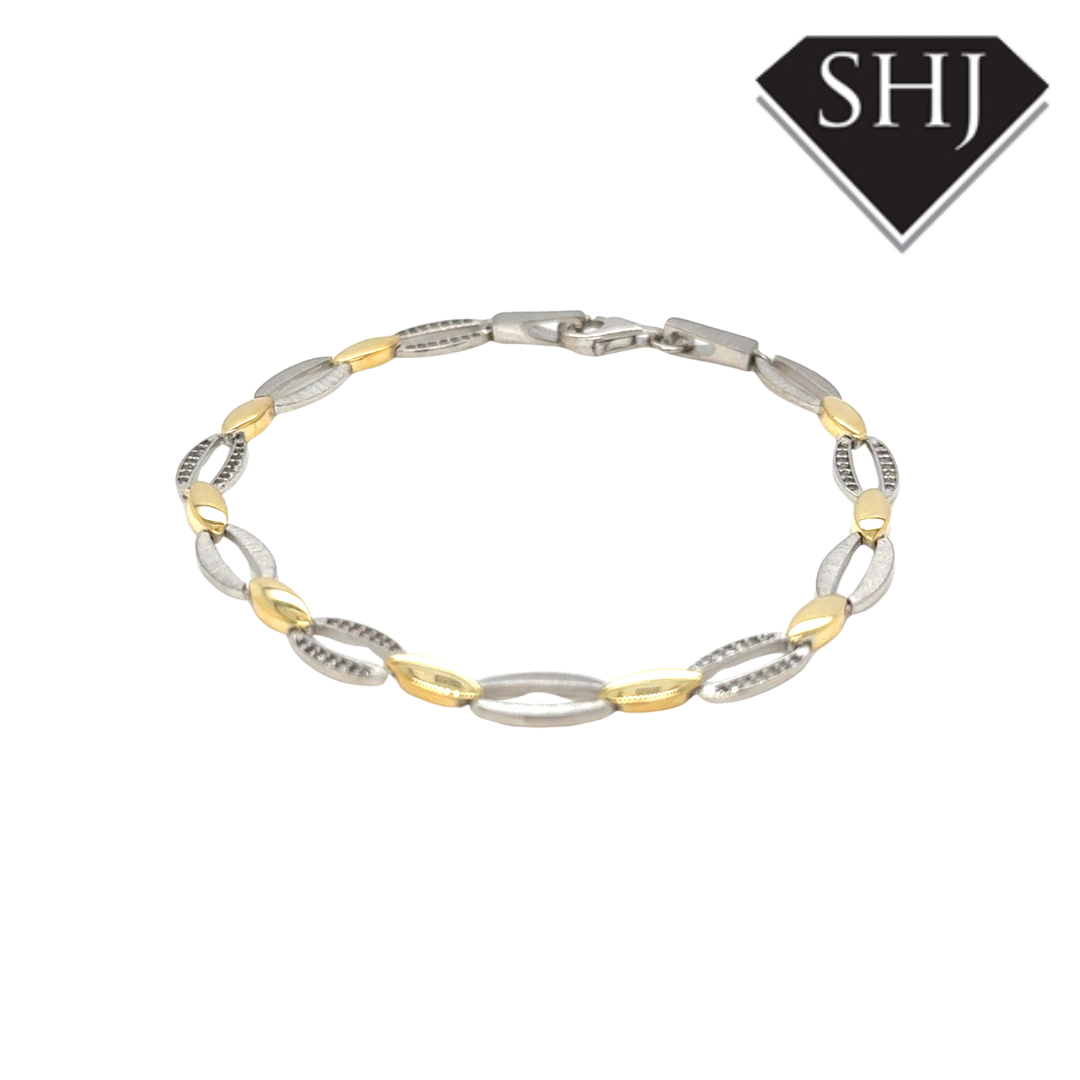 Silver Gold Plated Oval Link CZ Bracelet