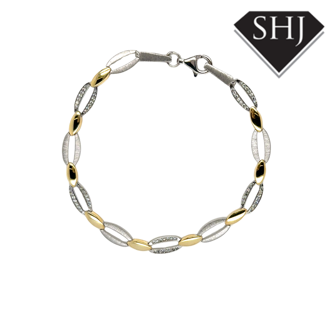 Silver Gold Plated Oval Link CZ Bracelet