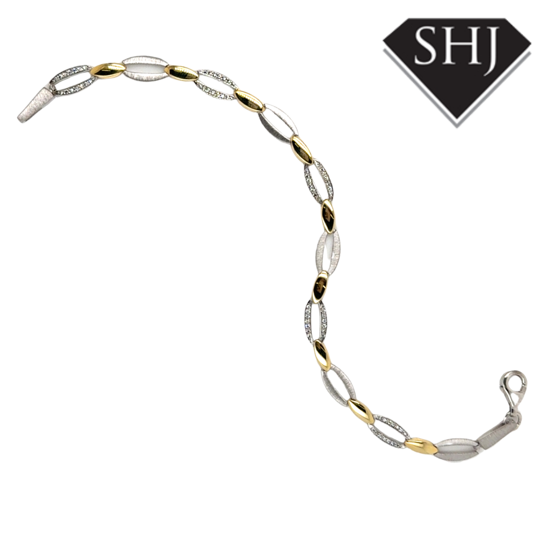 Silver Gold Plated Oval Link CZ Bracelet