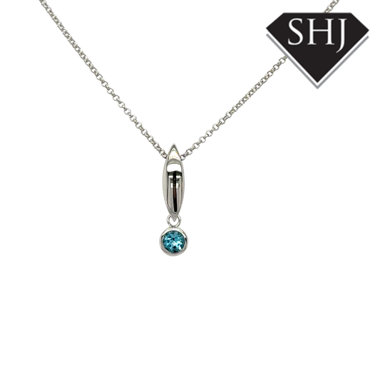 Silver Blue Topas Pendant & Chain