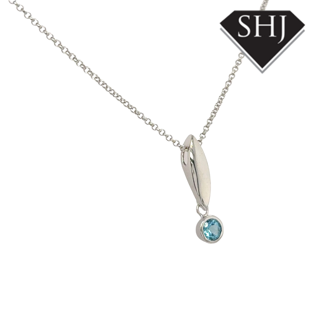 Silver Blue Topas Pendant & Chain