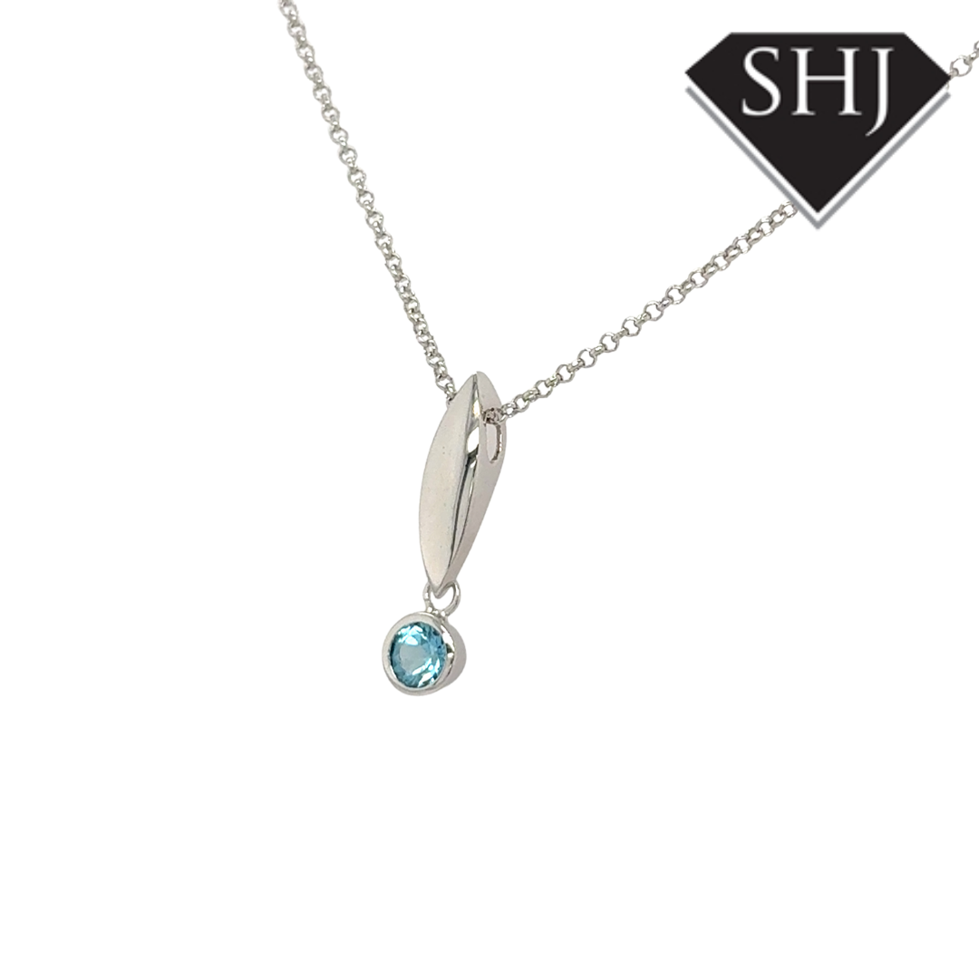 Silver Blue Topas Pendant & Chain