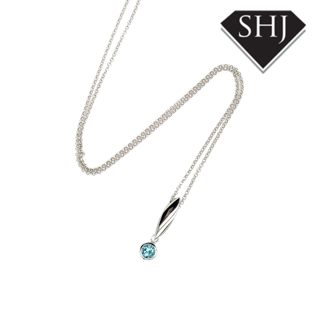 Silver Blue Topas Pendant & Chain