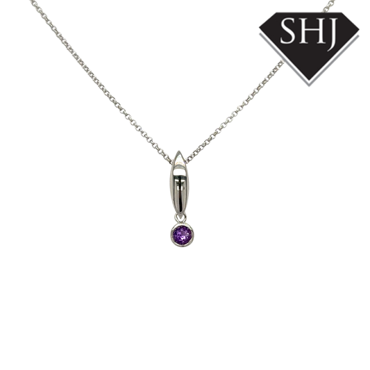 Silver Amethyst Pendant & Chain