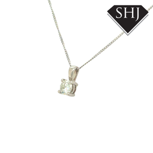 18ct White Gold 4 Claw 0.33ct Diamond Pendant & Chain