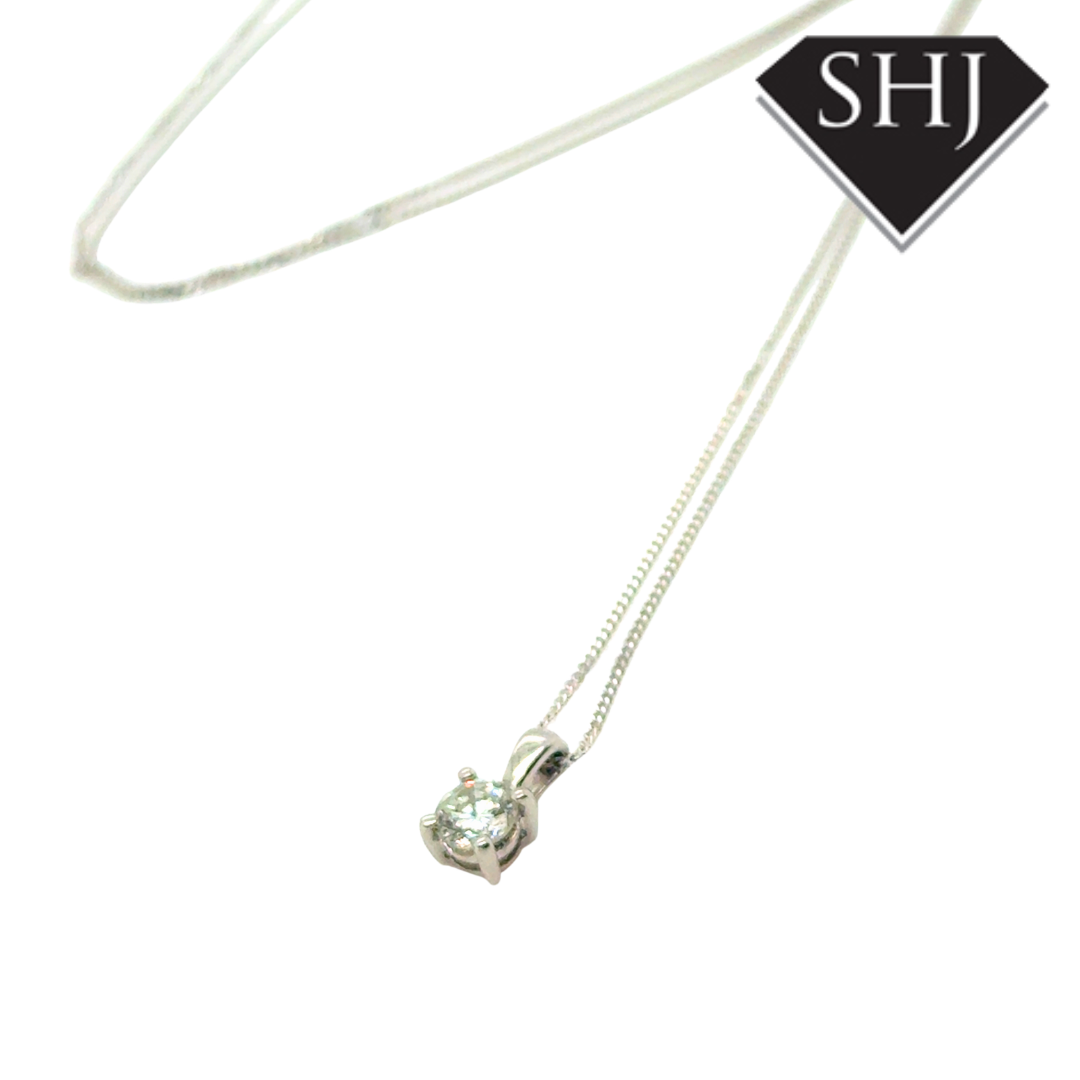 18ct White Gold 4 Claw 0.33ct Diamond Pendant & Chain