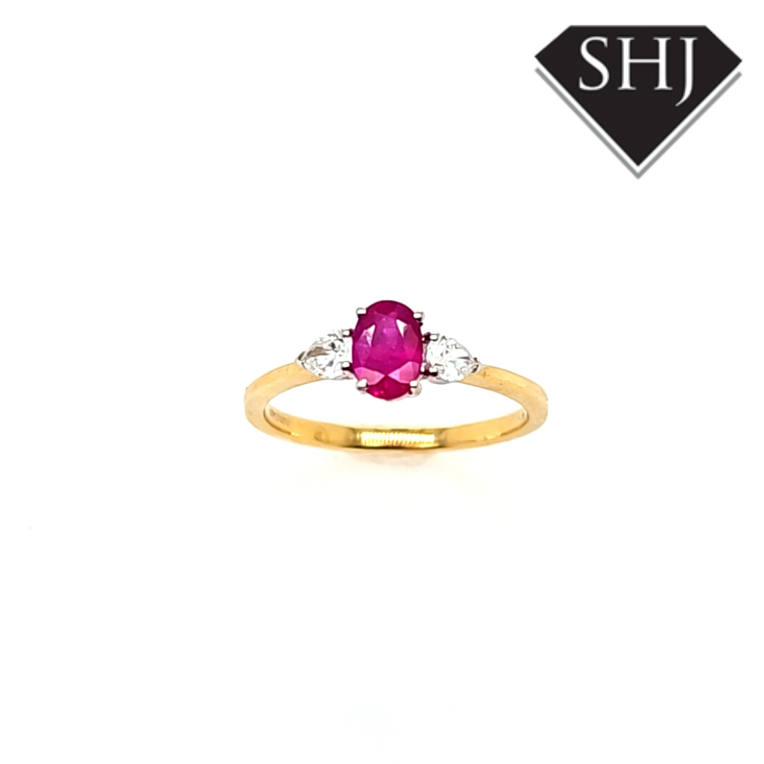 14K Yellow Gold Oval Ruby & Diamond Ring - 6x4mm Natural Ruby With 0.36ct Diamond Accents (Size 5)