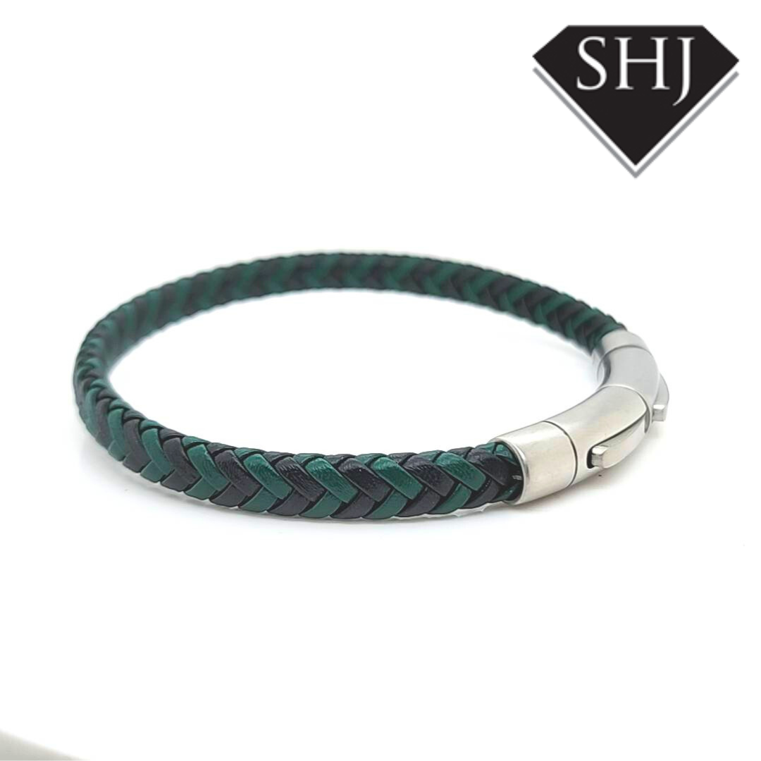 Green & Black Leather Bracelet