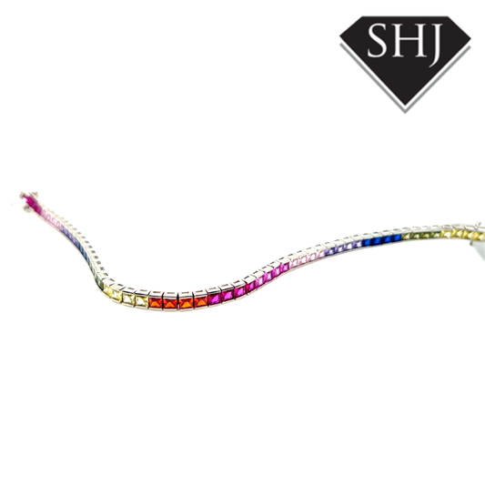 Silver Rainbow Rub Over CZ Bracelet