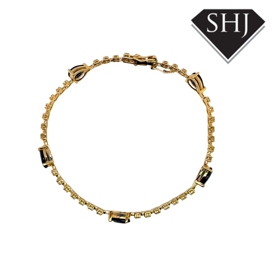 9ct Yellow Gold Sapphire and Diamond Bracelet