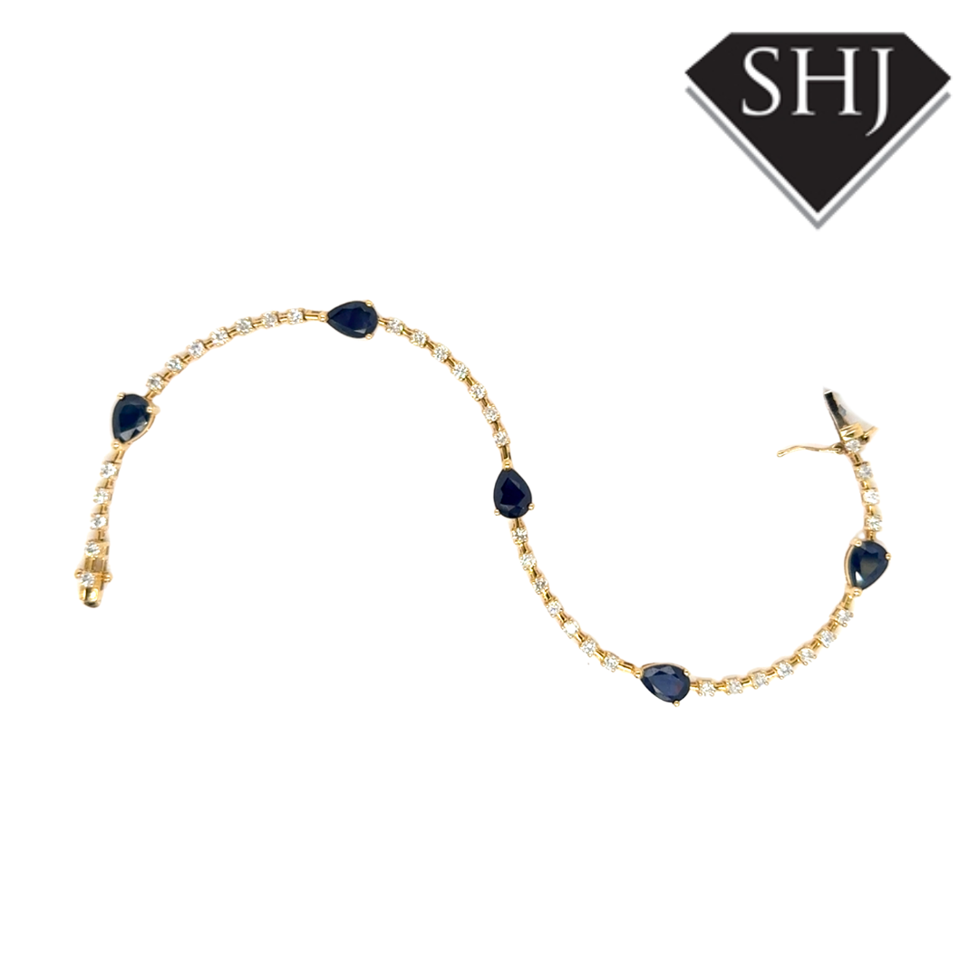 9ct Yellow Gold Sapphire and Diamond Bracelet