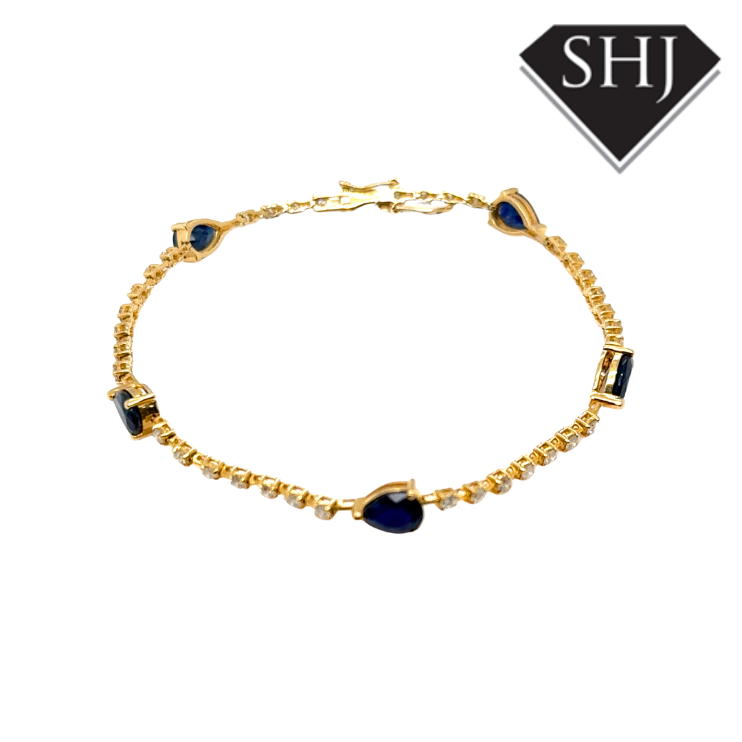 9ct Yellow Gold Sapphire and Diamond Bracelet