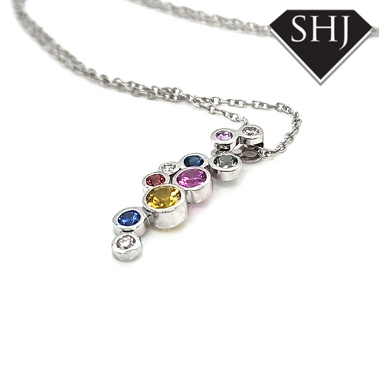 18ct White Gold Sapphire and Diamond Pendant