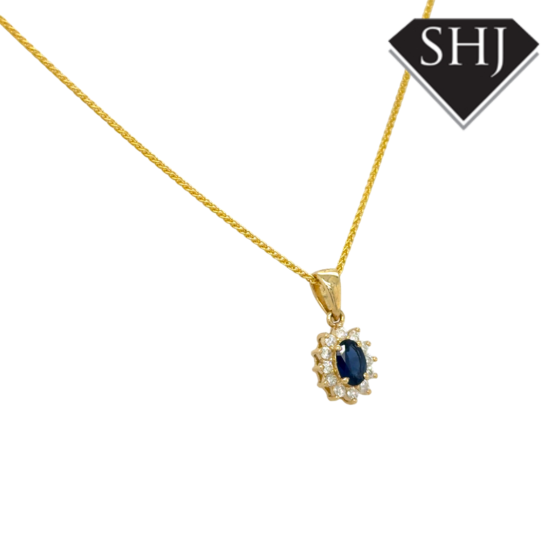 9ct Yelllow Gold Diamond & Sapphire Pendant