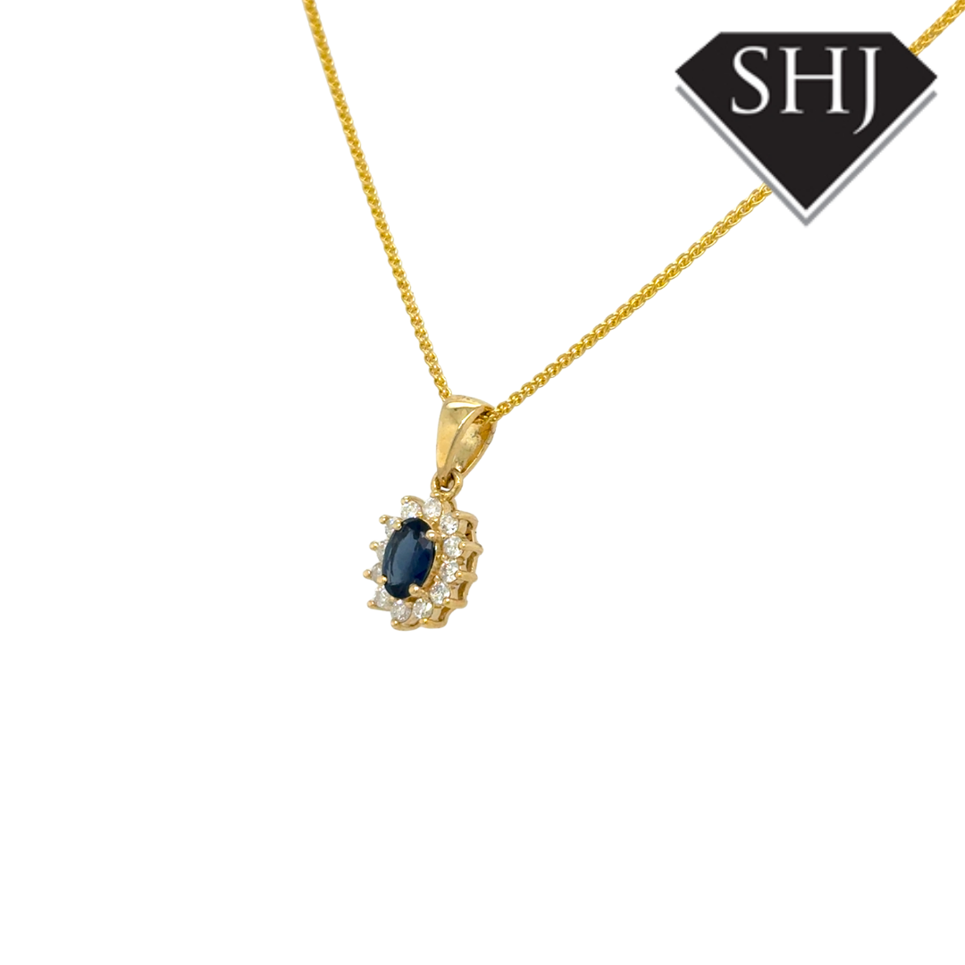 9ct Yelllow Gold Diamond & Sapphire Pendant