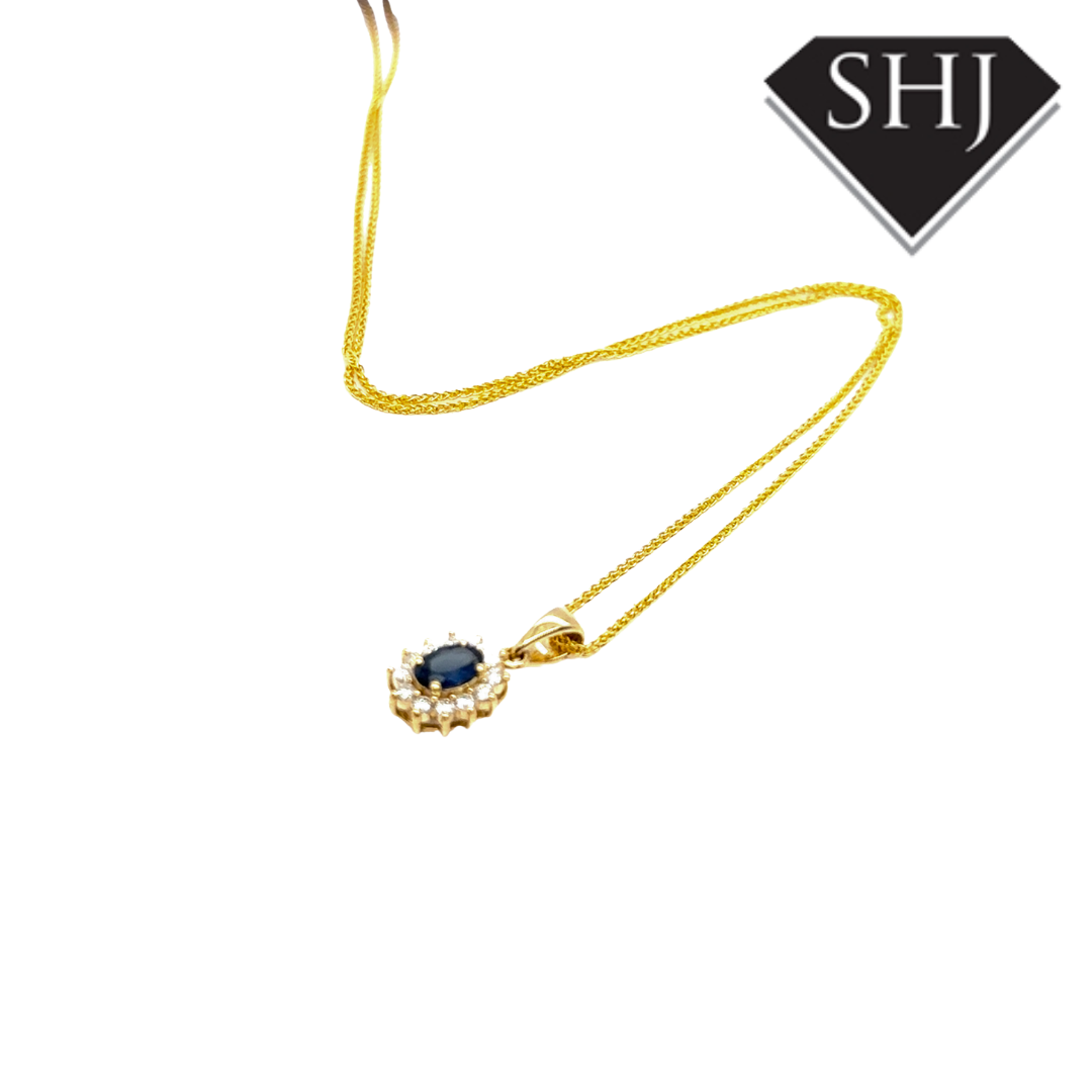 9ct Yelllow Gold Diamond & Sapphire Pendant