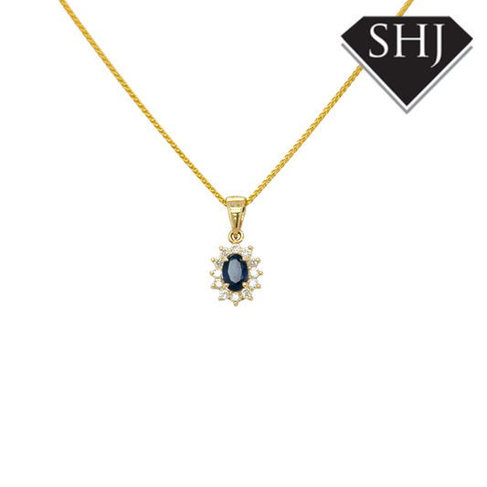 9ct Yelllow Gold Diamond & Sapphire Pendant