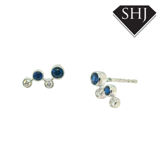 9ct White Gold 0.29ct Sapphire 0.08ct Diamond Earrings