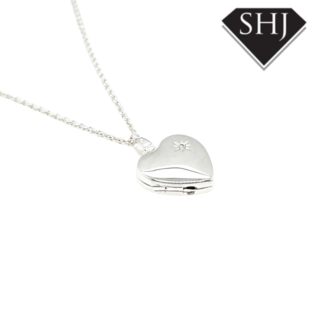 Silver Diamond Heart Locket