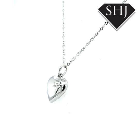 9ct White Gold Diamond Pufferheart Pendant