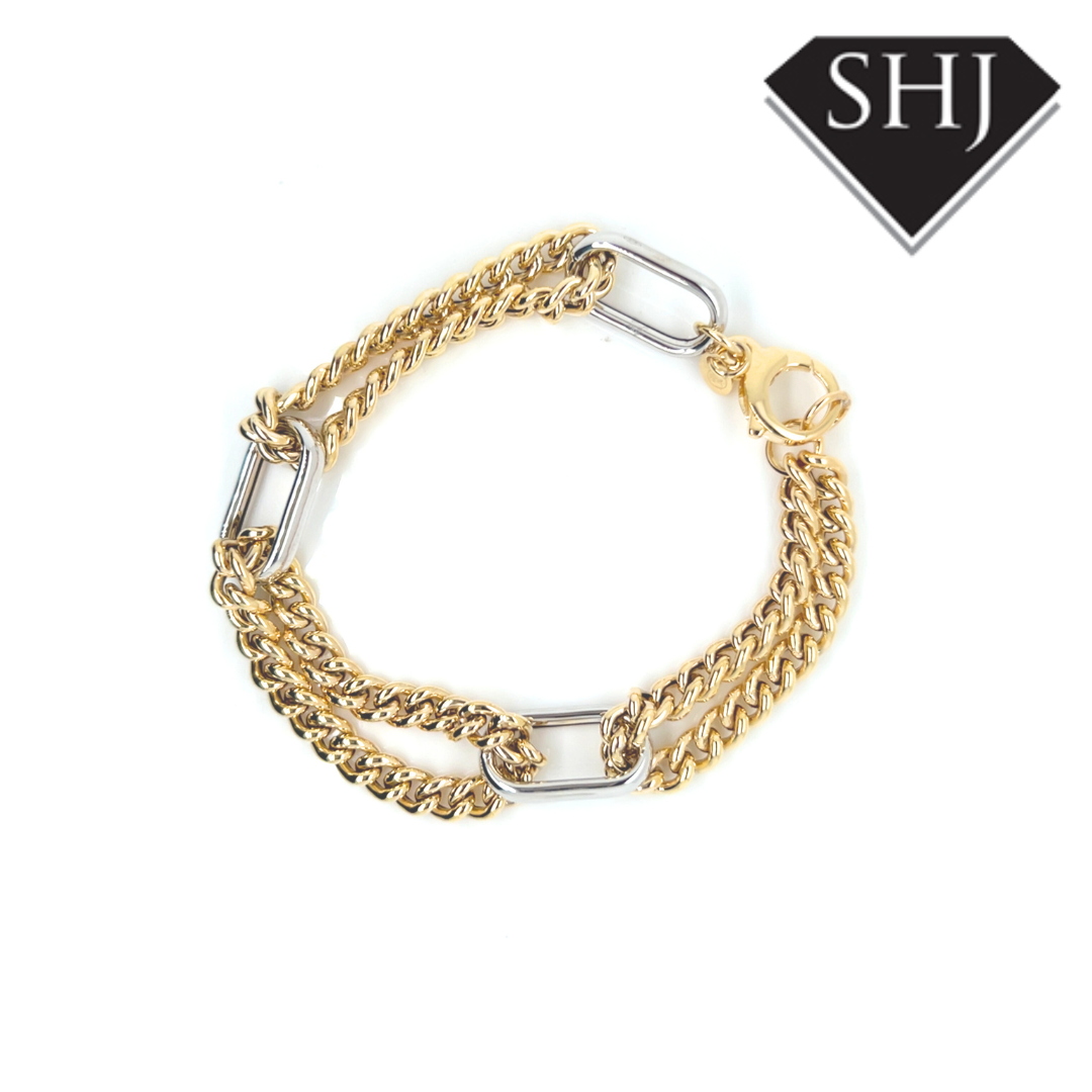 White Gold/ Yellow Gold Long Link Bracelet