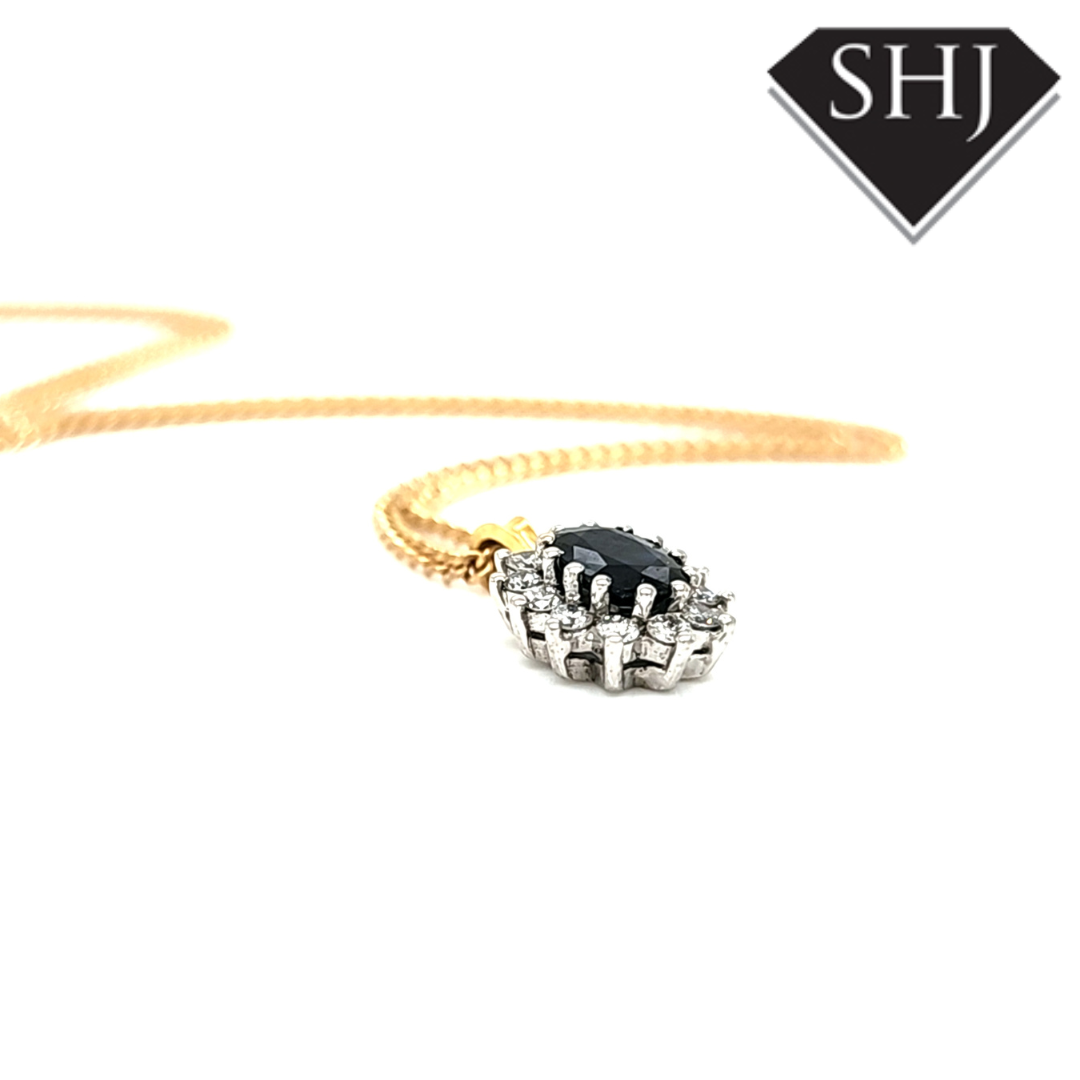9ct Yellow Gold Diamond & Sapphire Pendant