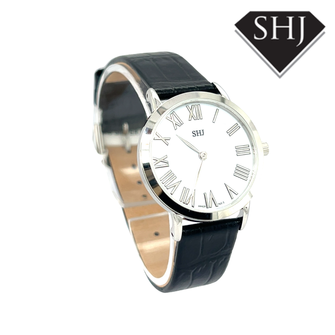 SHJ Silver Black Strap Watch