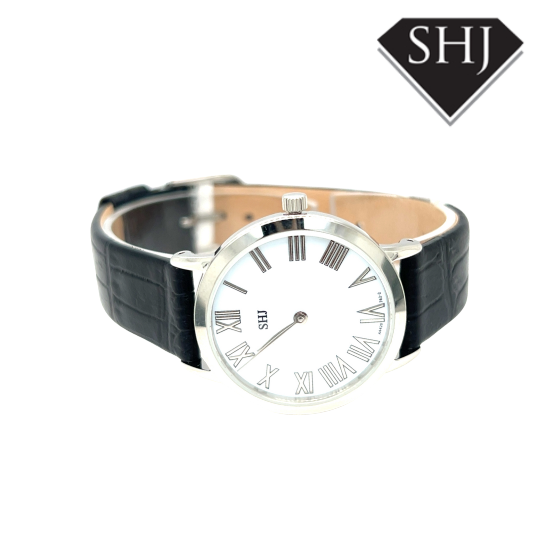 SHJ Silver Black Strap Watch