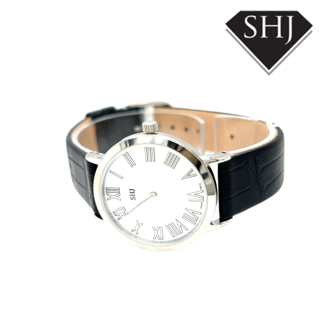 SHJ Silver Black Strap Watch