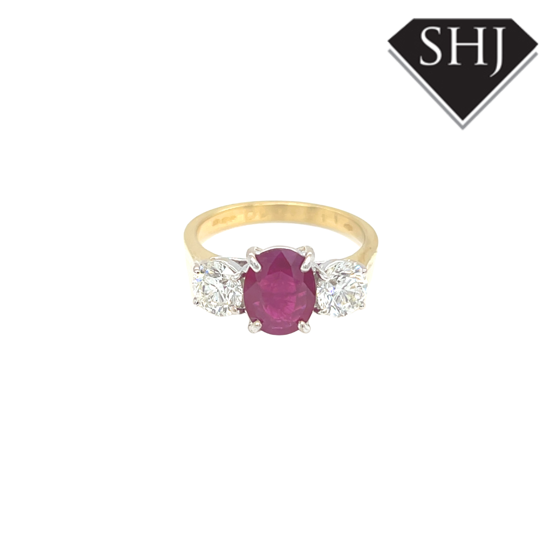 18ct Yellow & White Gold 1.44ct Ruby & 1.40ct Diamond Ring