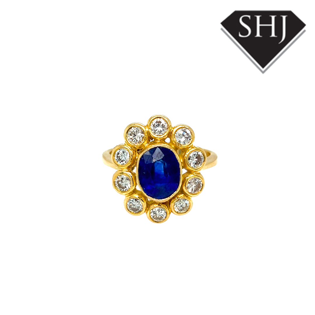18ct Yellow Gold Diamond and Sapphire Ring