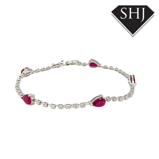 9ct White Gold Ruby and Diamond Bracelet