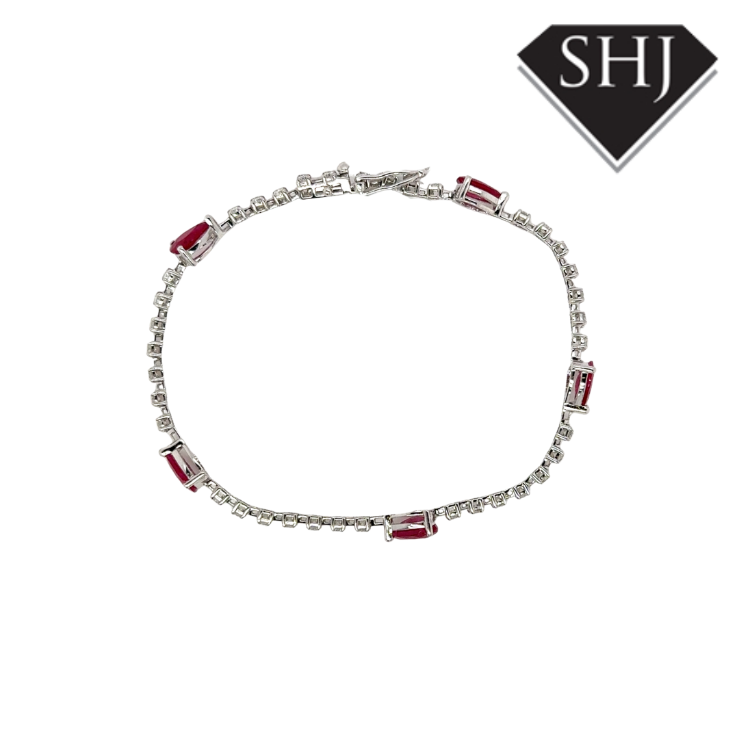 9ct White Gold Ruby and Diamond Bracelet