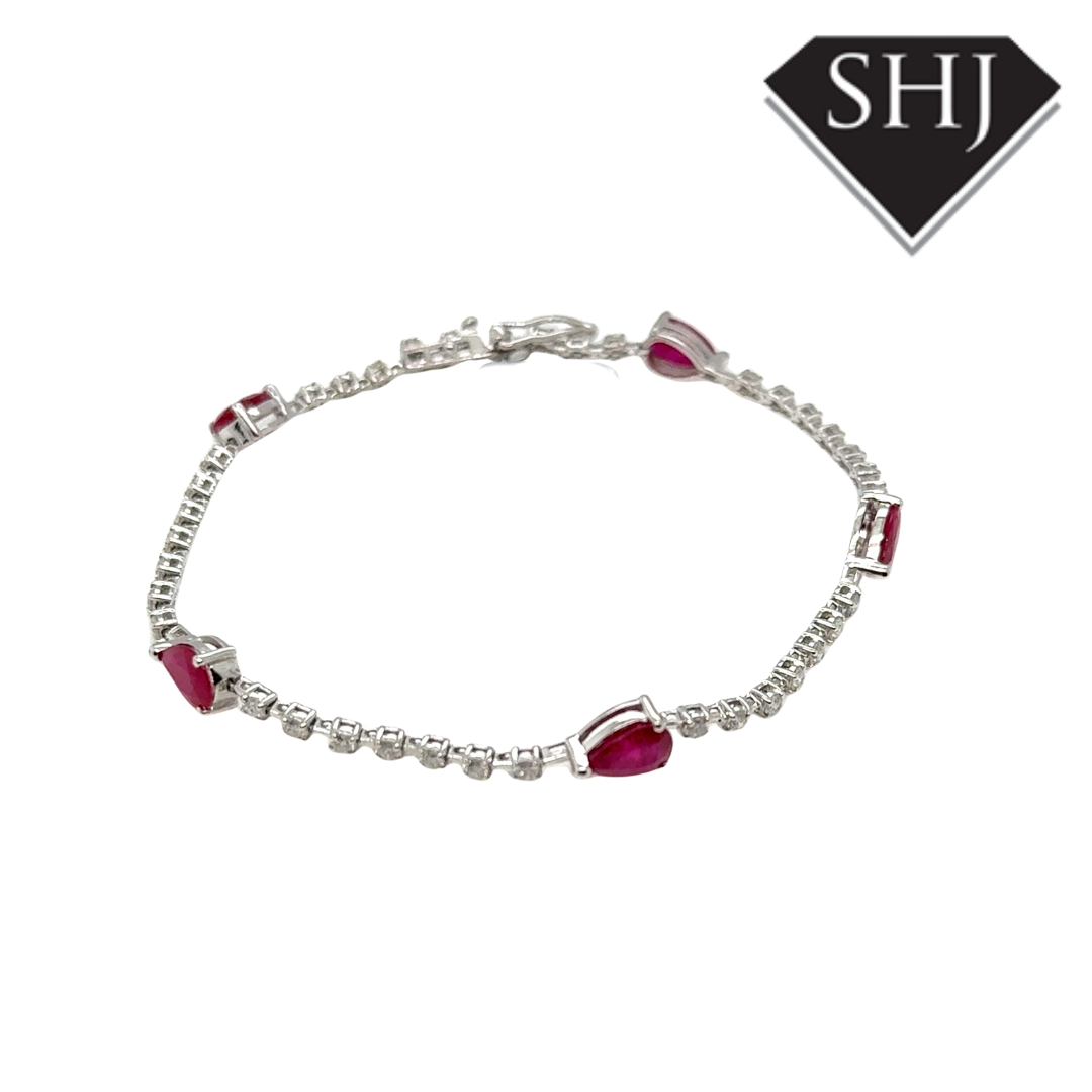 9ct White Gold Ruby and Diamond Bracelet