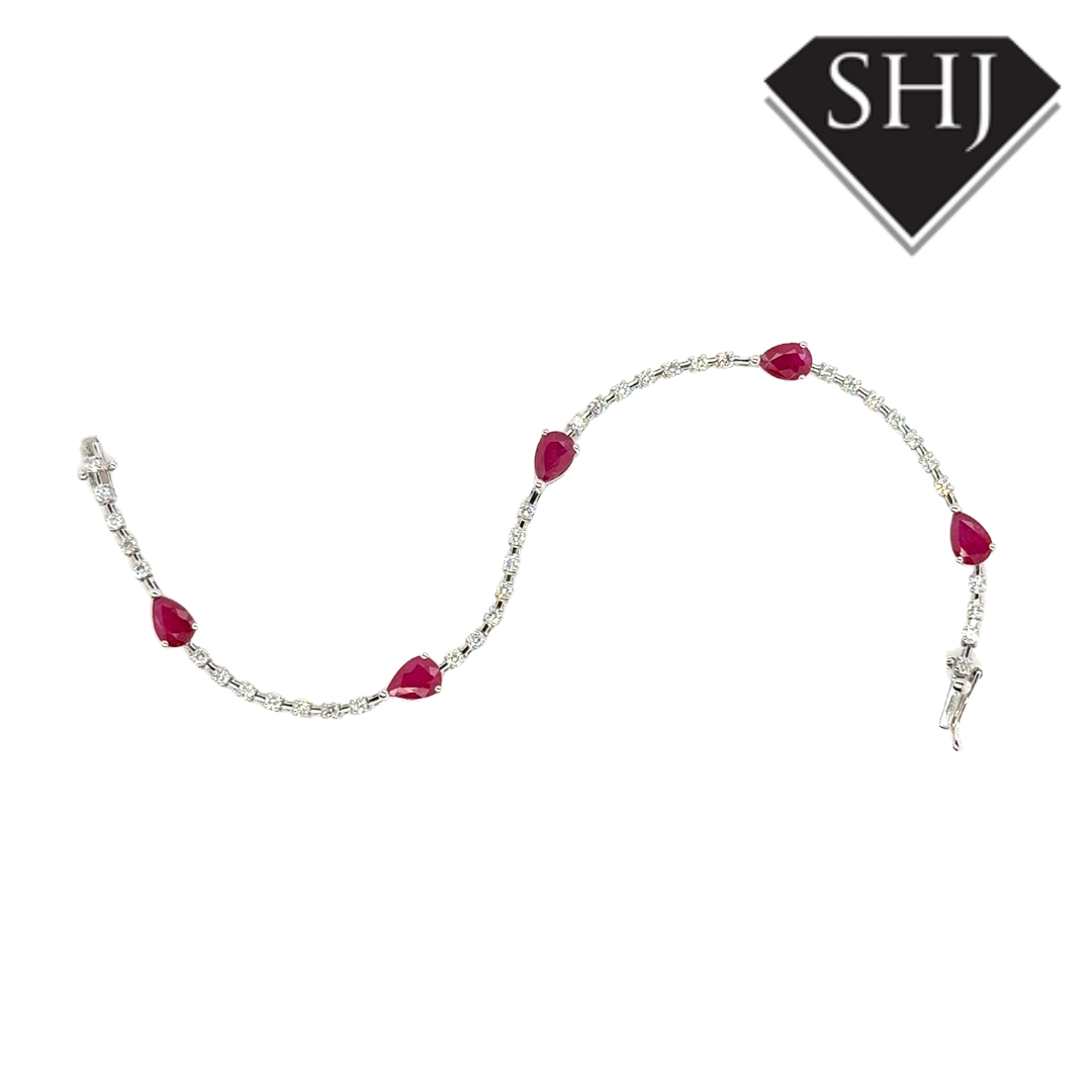 9ct White Gold Ruby and Diamond Bracelet