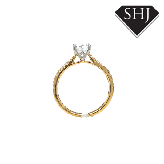 18ct Yellow Gold & Platinum 0.91ct Diamond Solitaire & 0.17ct Diamond Shoulder Ring