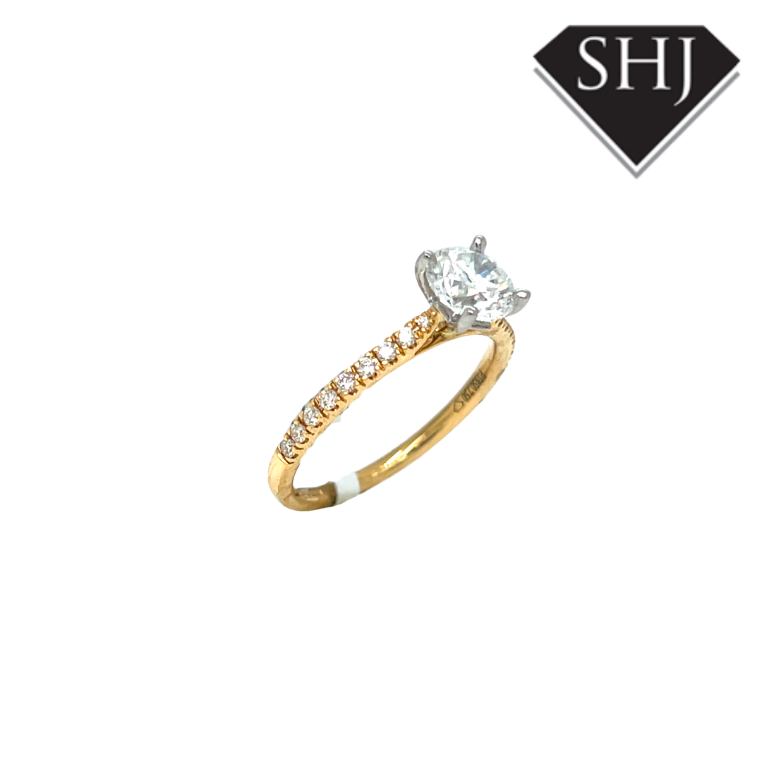 18ct Yellow Gold & Platinum 0.91ct Diamond Solitaire & 0.17ct Diamond Shoulder Ring