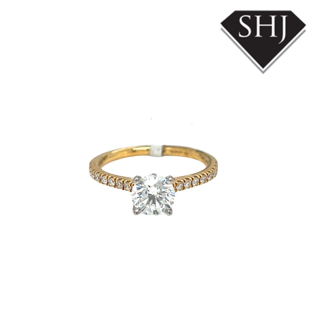 18ct Yellow Gold & Platinum 0.91ct Diamond Solitaire & 0.17ct Diamond Shoulder Ring