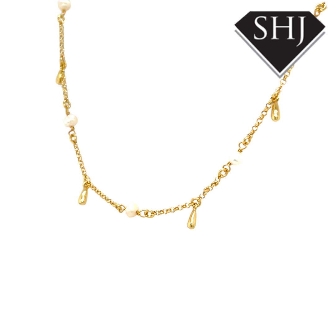Gold Plated Silver Pearl Station Necklace