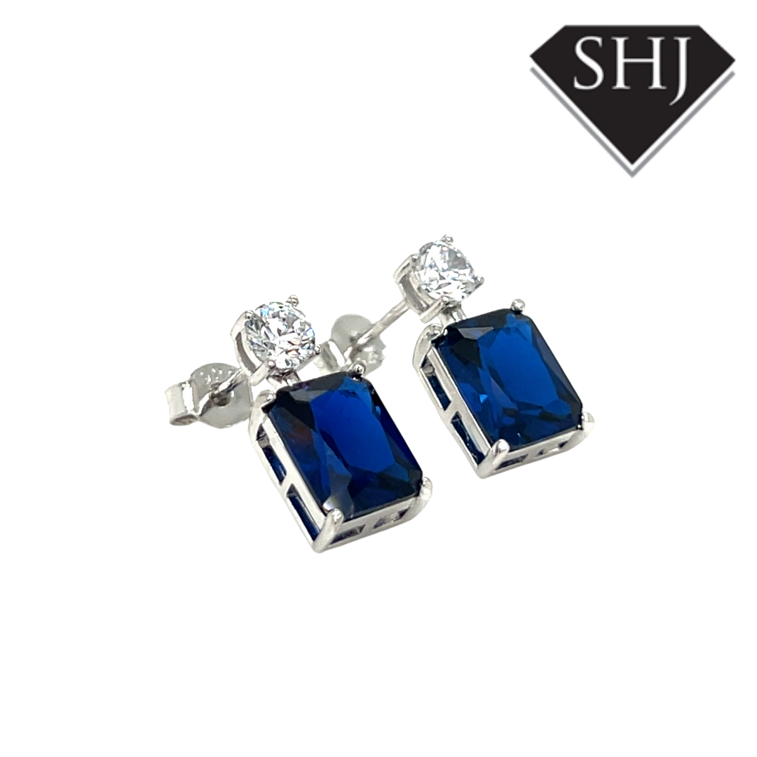 Silver Blue CZ Drop Earrings