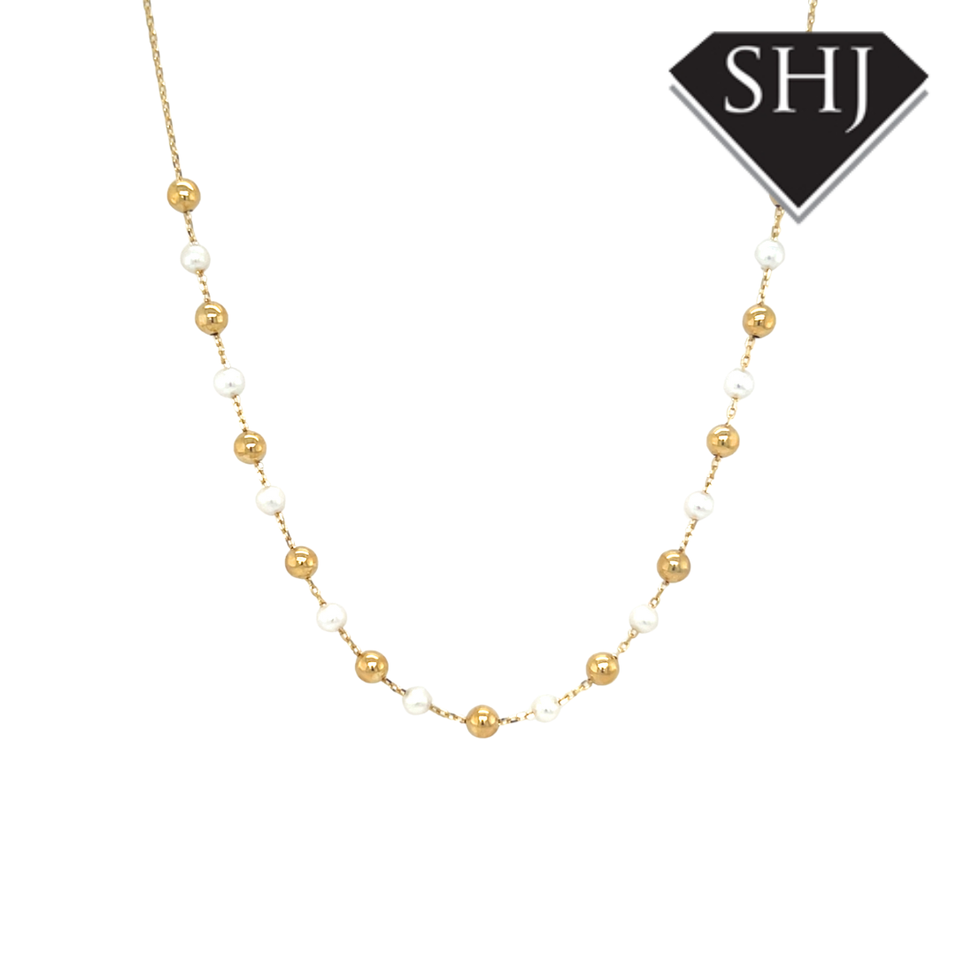 9ct Yellow Gold Pearl Ball Necklace