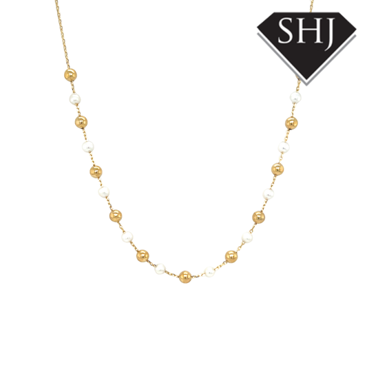 9ct Yellow Gold Pearl Ball Necklace