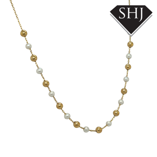 9ct Yellow Gold Pearl Ball Necklace