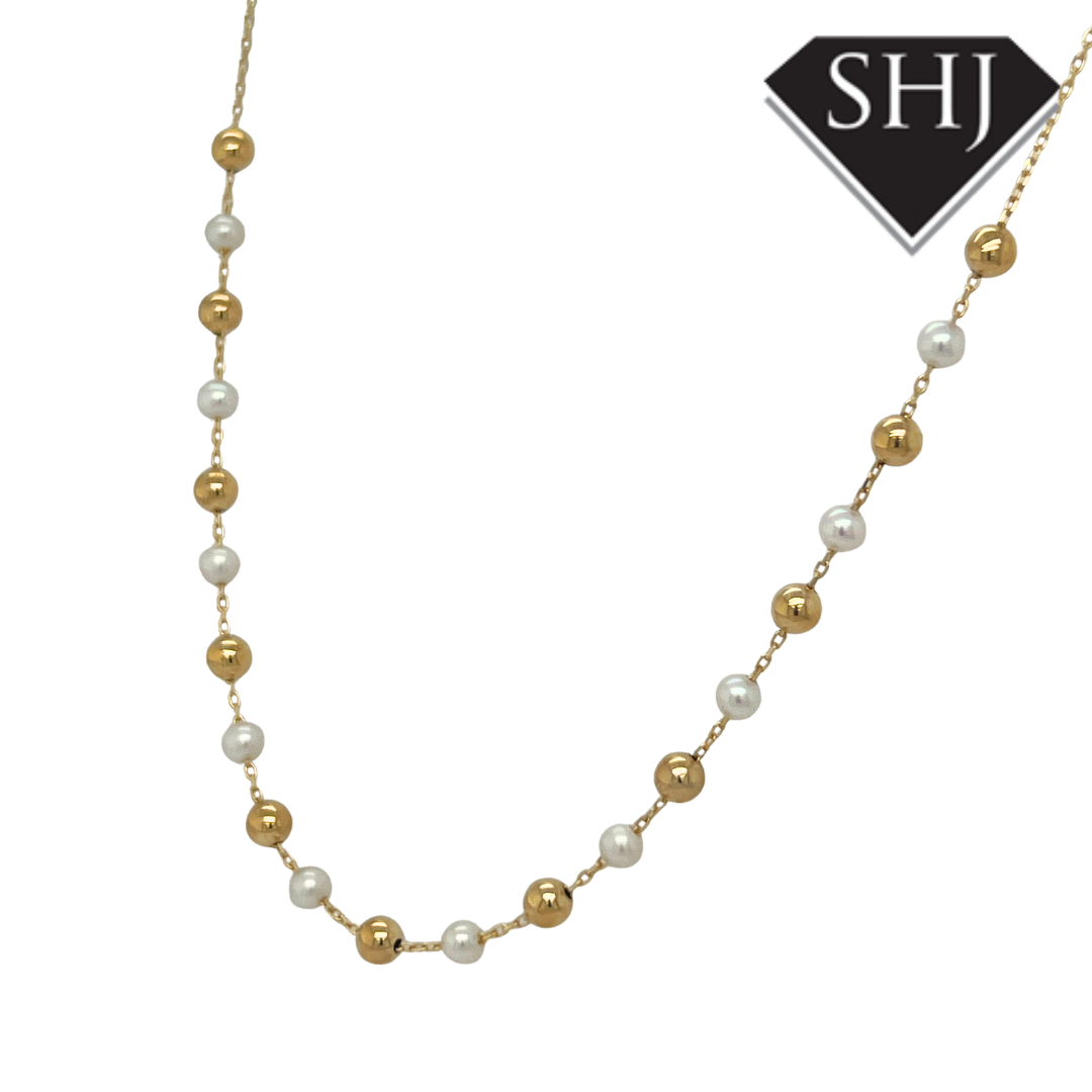 9ct Yellow Gold Pearl Ball Necklace
