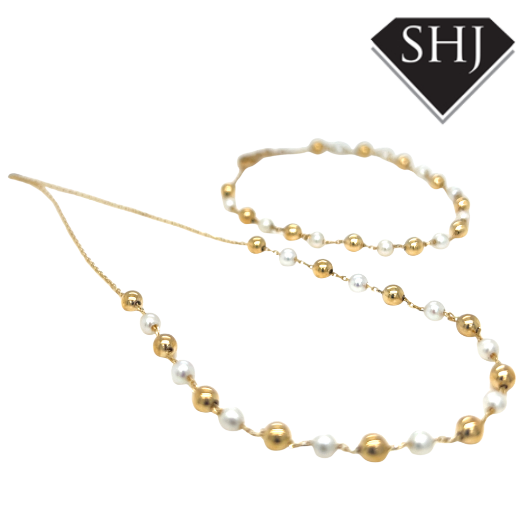 9ct Yellow Gold Pearl Ball Necklace Bracelet