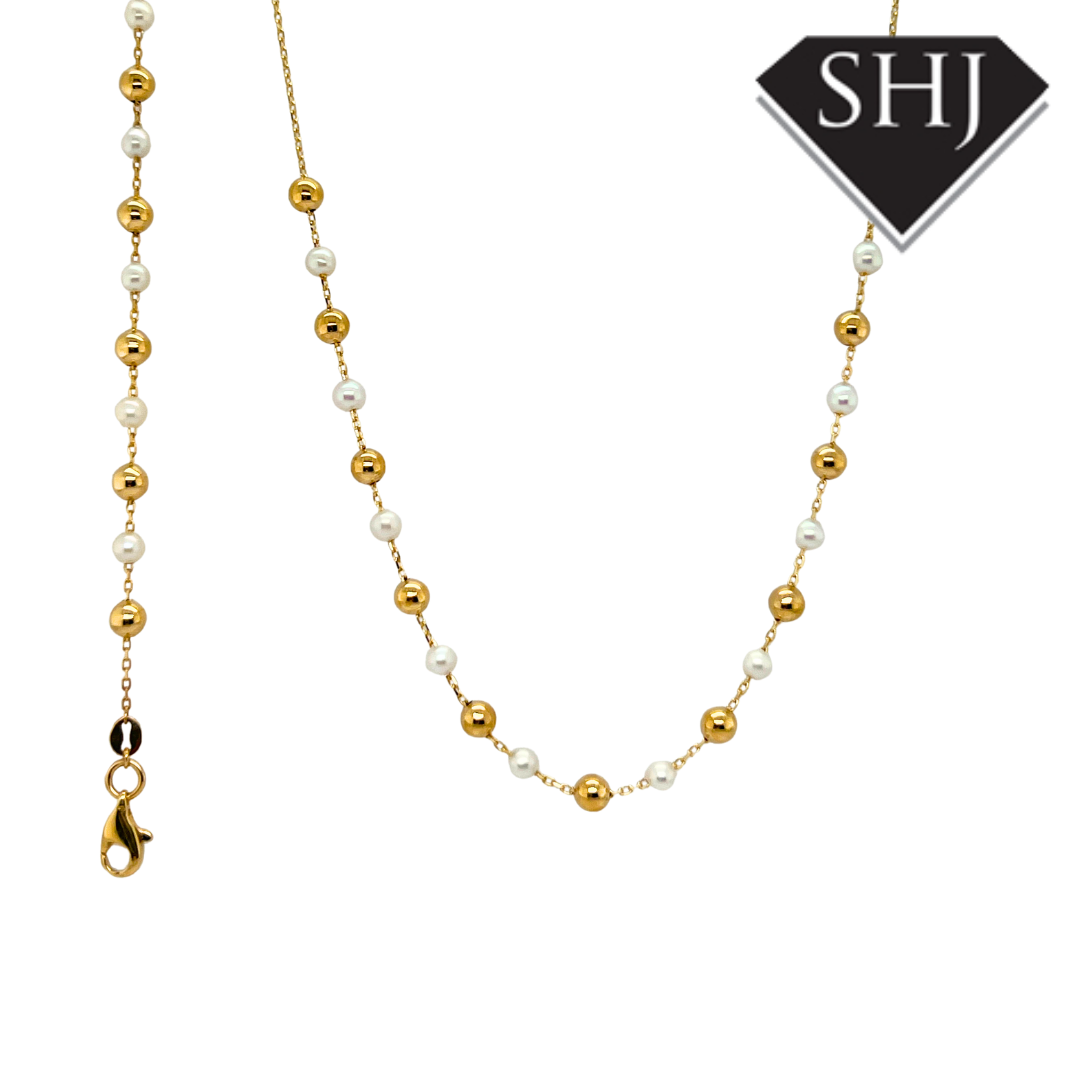 9ct Yellow Gold Pearl Ball Necklace Bracelet