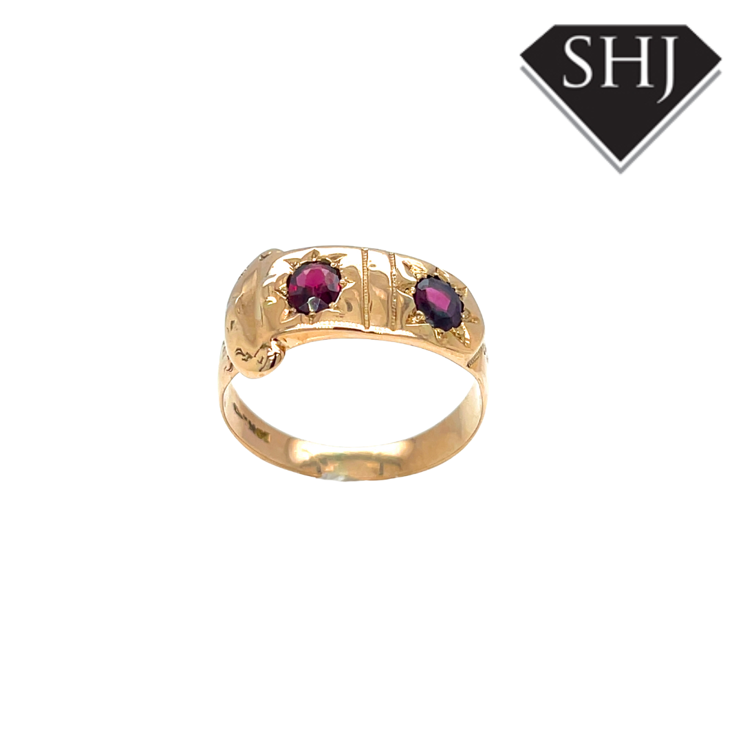 9ct Yellow Gold Garnet Buckle Ring